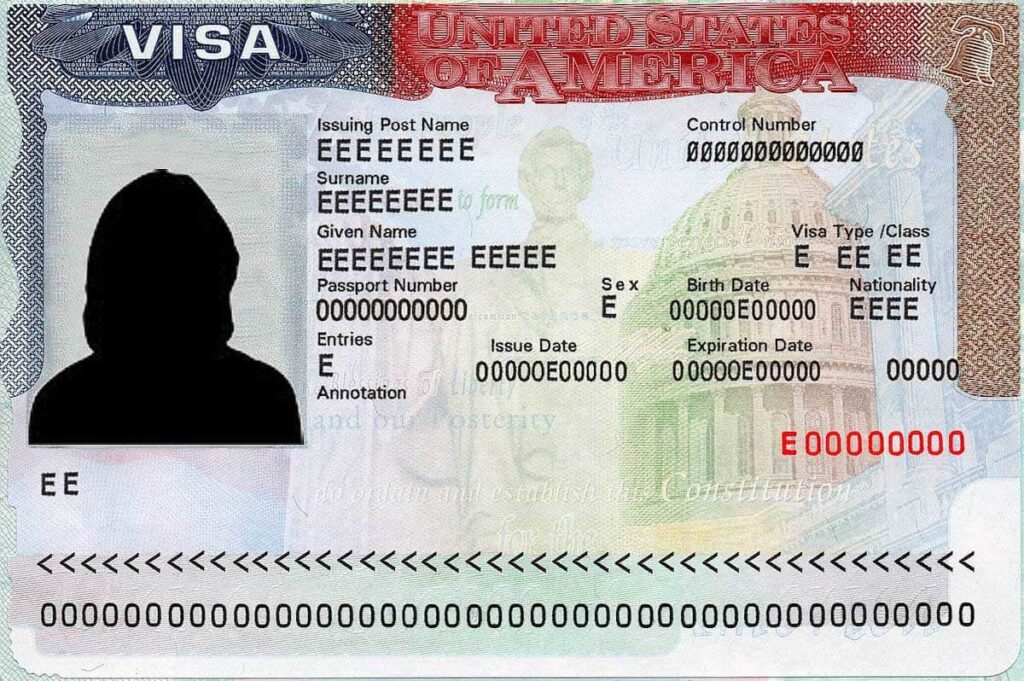 Ejemplo de visa para EEUU